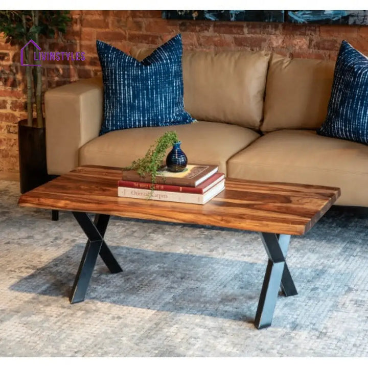 Sejal Sheesham Wood Coffee Table with Metal Base (Double Cross Sheesham Wood)