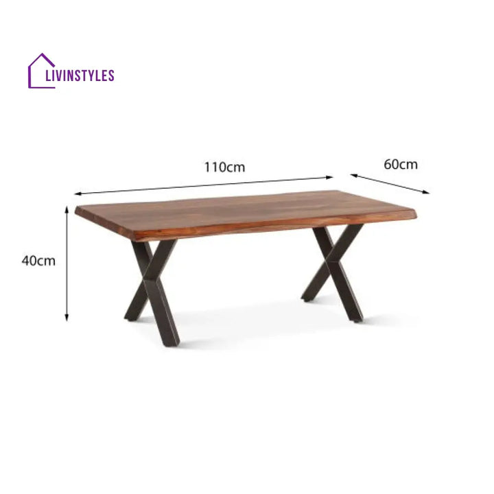 Sejal Sheesham Wood Coffee Table with Metal Base (Double Cross Sheesham Wood)