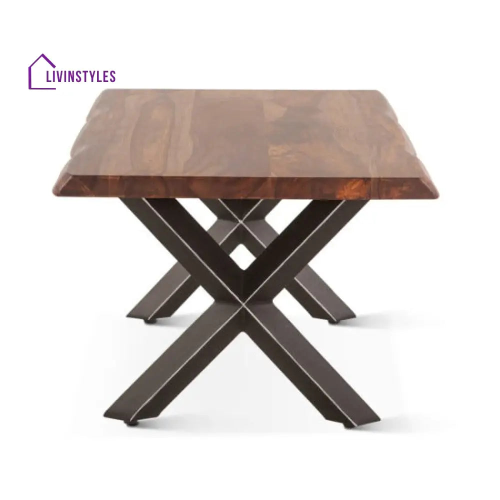 Sejal Sheesham Wood Coffee Table with Metal Base (Double Cross Sheesham Wood)
