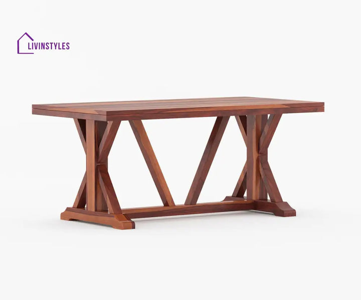Semyon Solid Wood Sheesham 6 Seater Dining Set with Cushion (Honey Finish)