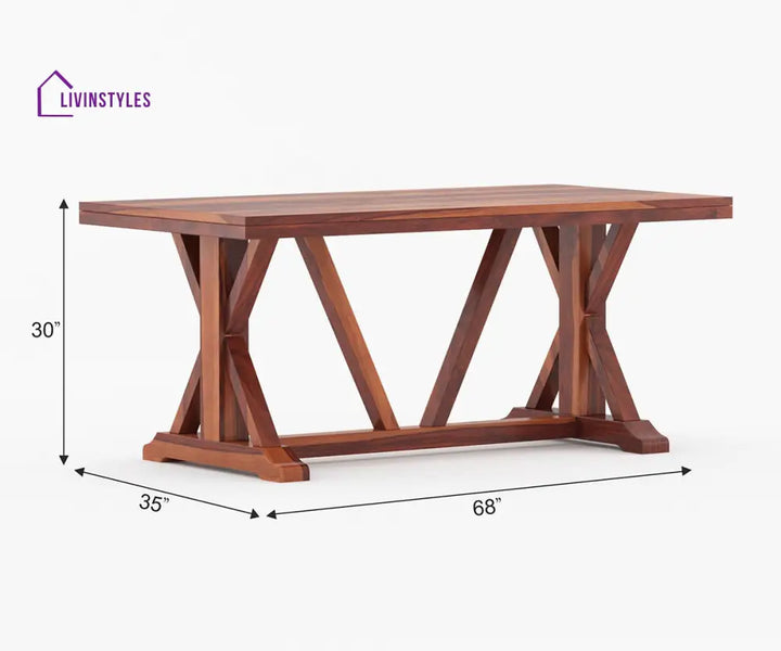 Semyon Solid Wood Sheesham 6 Seater Dining Set with Cushion (Honey Finish)
