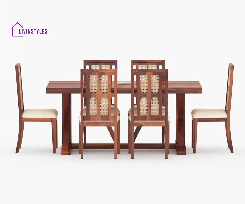 Semyon Solid Wood Sheesham 6 Seater Dining Set with Cushion (Honey Finish)