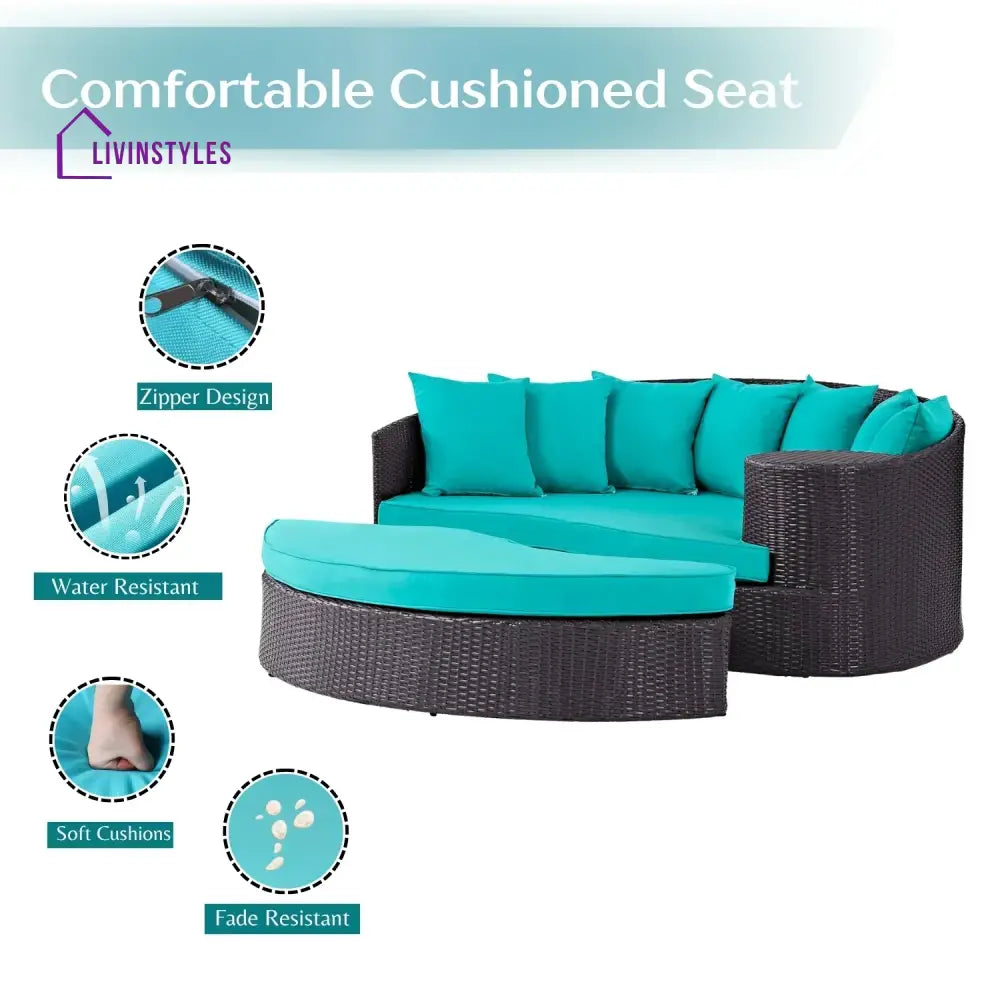 Senta Outdoor Rattan Wicker Daybed (Dark Brown & Turquoise Blue) - Daybed