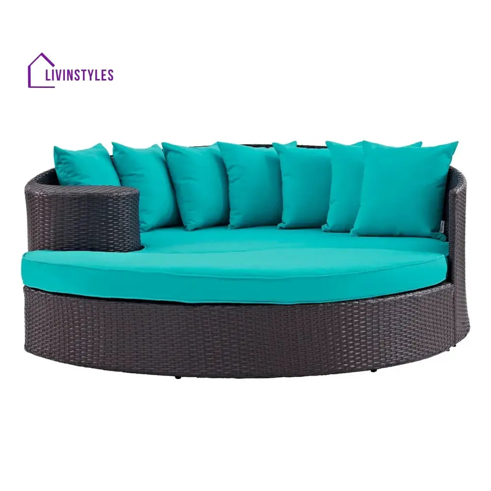 Senta Outdoor Rattan Wicker Daybed (Dark Brown & Turquoise Blue) - Daybed