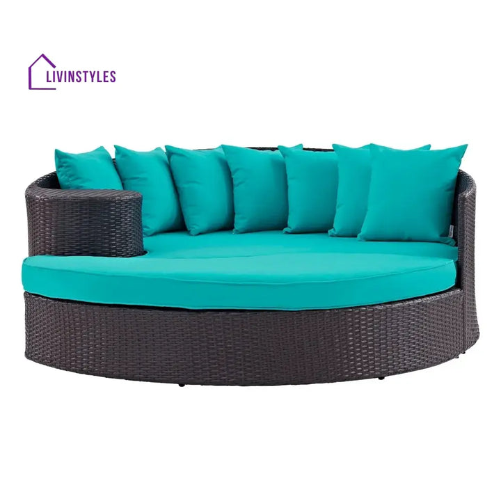 Senta Outdoor Rattan Wicker Daybed (Dark Brown & Turquoise Blue) - Daybed