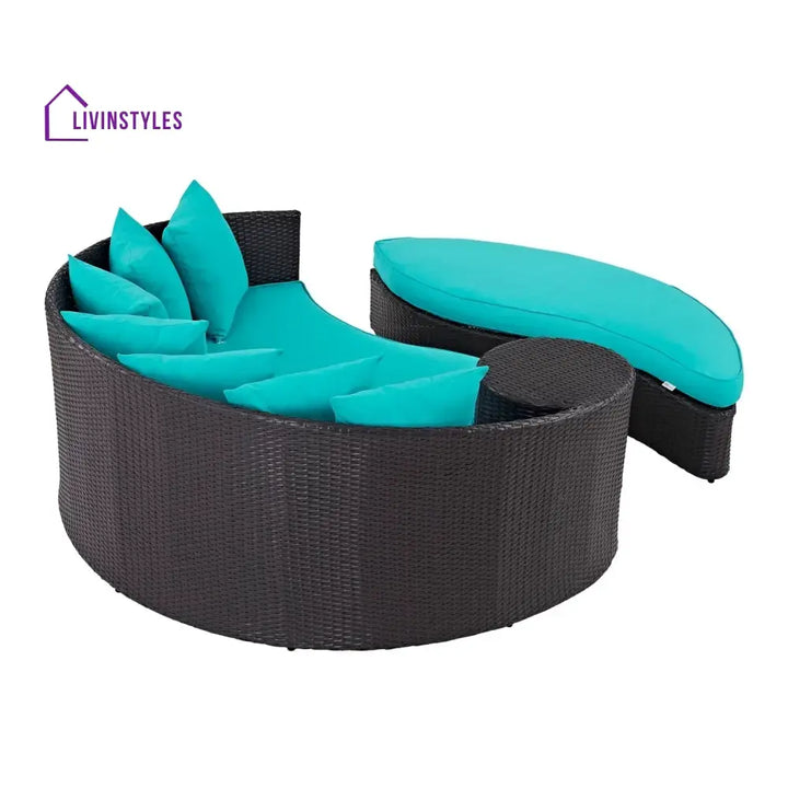 Senta Outdoor Rattan Wicker Daybed (Dark Brown & Turquoise Blue) - Daybed