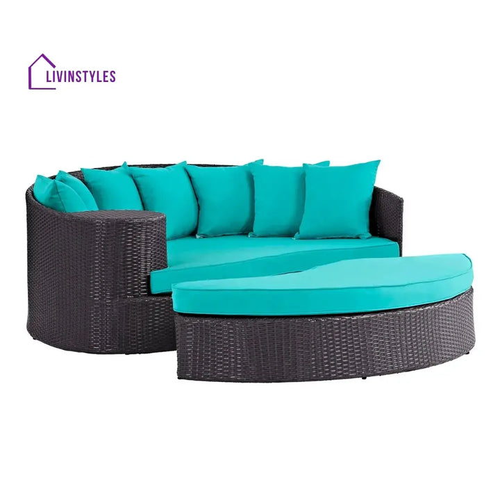 Senta Outdoor Rattan Wicker Daybed (Dark Brown & Turquoise Blue) - Daybed