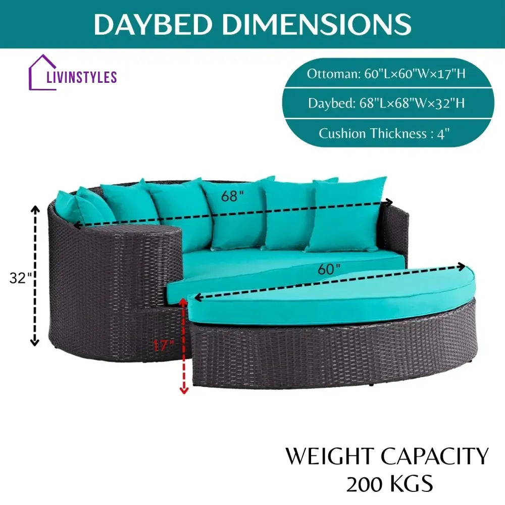 Senta Outdoor Rattan Wicker Daybed (Dark Brown & Turquoise Blue) - Daybed