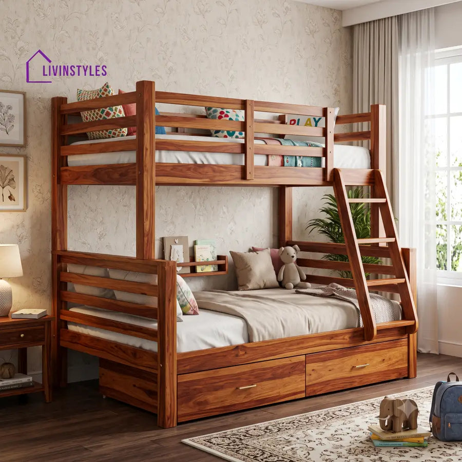 Senthil Sheesham Wood Bunk Bed With Storage | Kids Bed