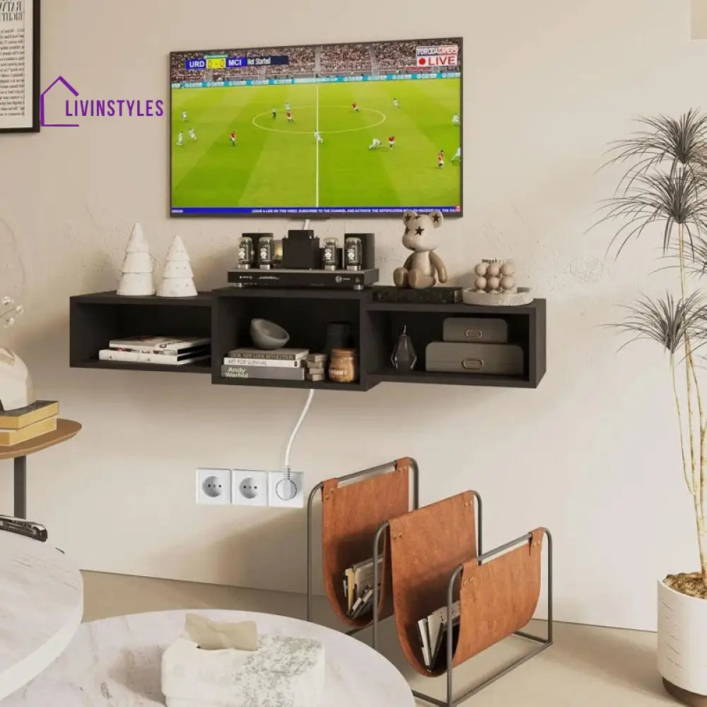 Seraphina Wall Mounted Black Finish Tv Unit Stand for Living Room