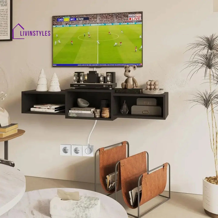 Seraphina Wall Mounted Black Finish Tv Unit Stand for Living Room