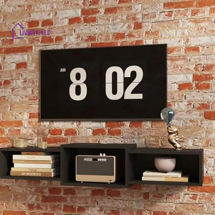 Seraphina Wall Mounted Black Finish Tv Unit Stand for Living Room
