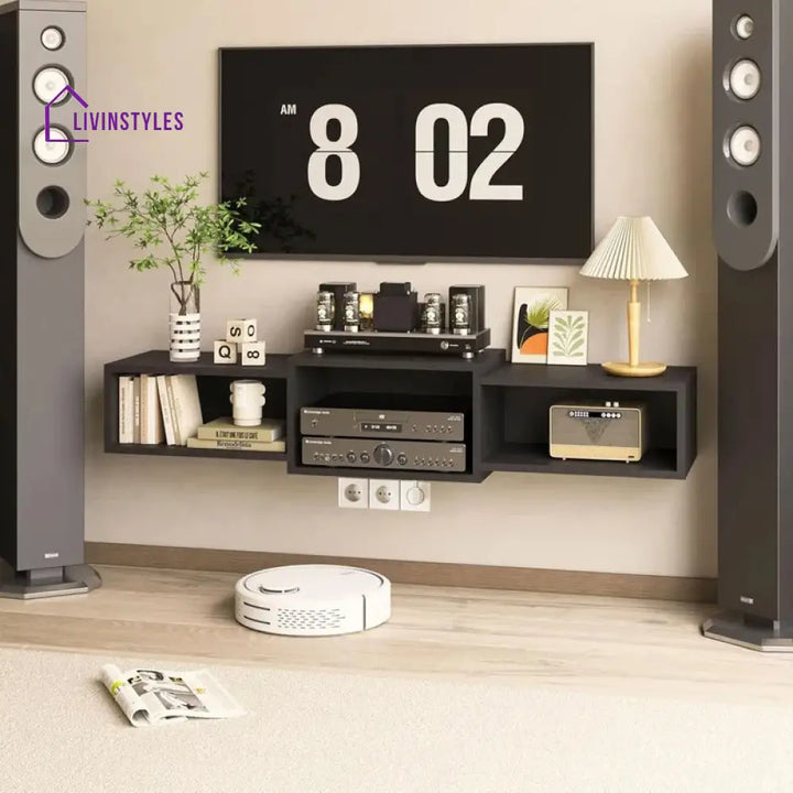 Seraphina Wall Mounted Black Finish Tv Unit Stand for Living Room