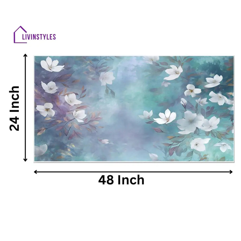 Serenity: White Flowers On Blue Wall Painting