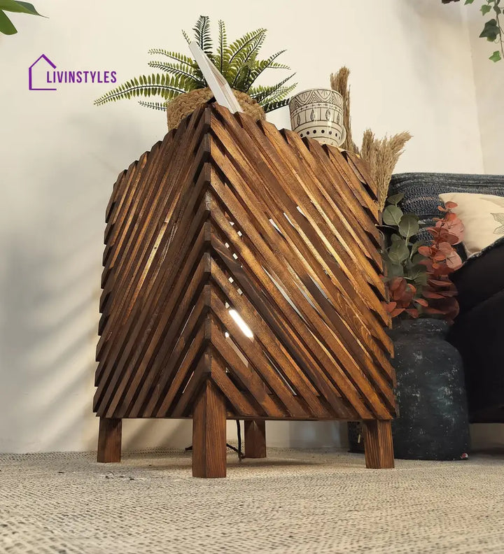 Serge Wooden Floor Lamp With Brown Base And Jute Fabric Lampshade Lamps