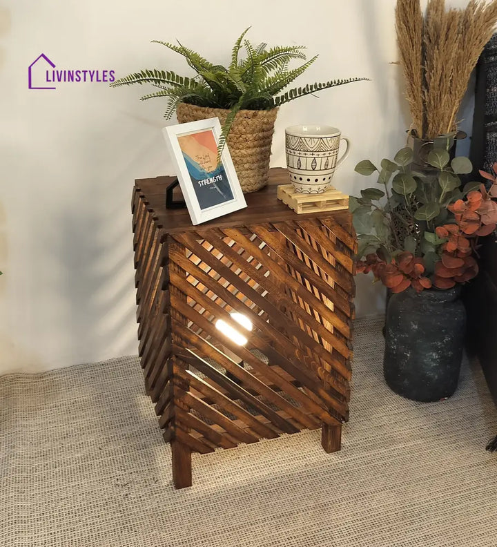 Serge Wooden Floor Lamp With Brown Base And Jute Fabric Lampshade Lamps