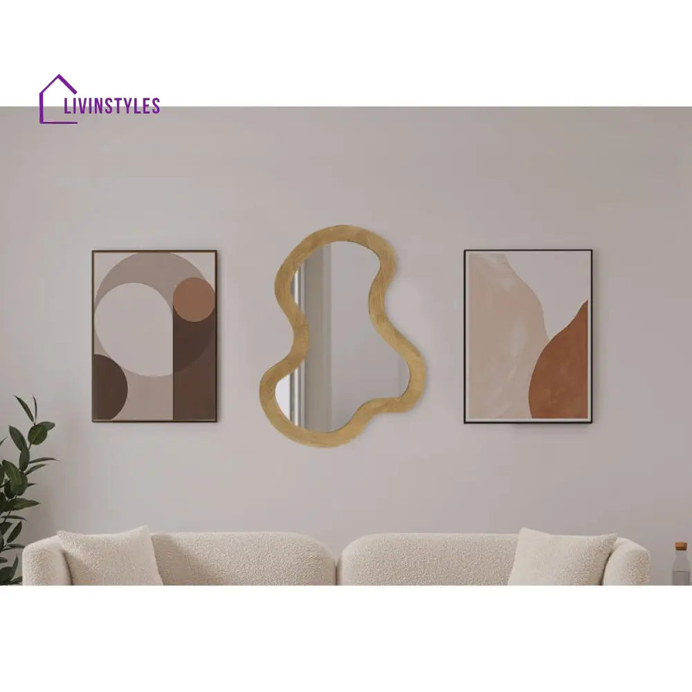 Fluid Cloud Wall Mirror - Asymmetrical Natural Wood Framed Mirror - Modern Scandi-Style Aesthetic Home Decor - Wall