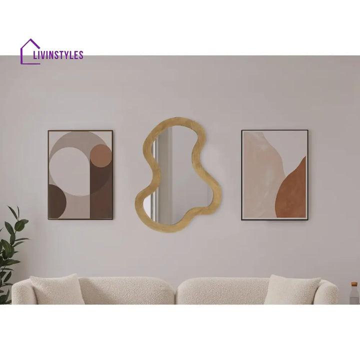 Fluid Cloud Wall Mirror - Asymmetrical Natural Wood Framed Mirror - Modern Scandi-Style Aesthetic Home Decor - Wall