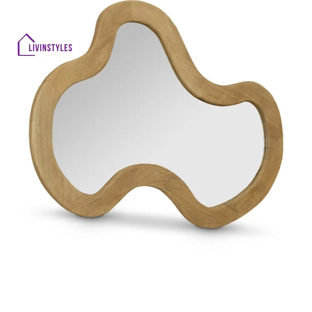 Fluid Cloud Wall Mirror - Asymmetrical Natural Wood Framed Mirror - Modern Scandi-Style Aesthetic Home Decor - Wall