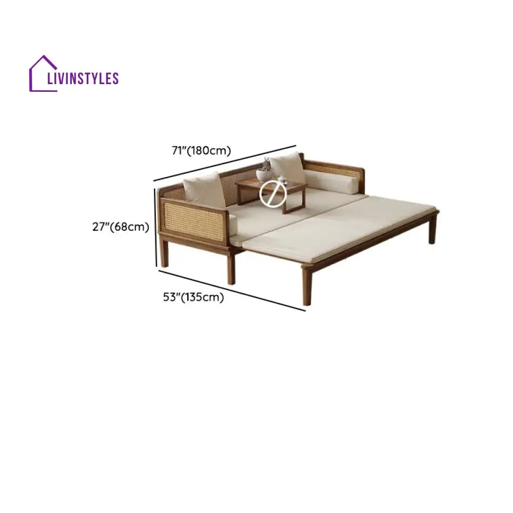 Sergey Solid Wood and Cane Weaving Sofa Come Bed