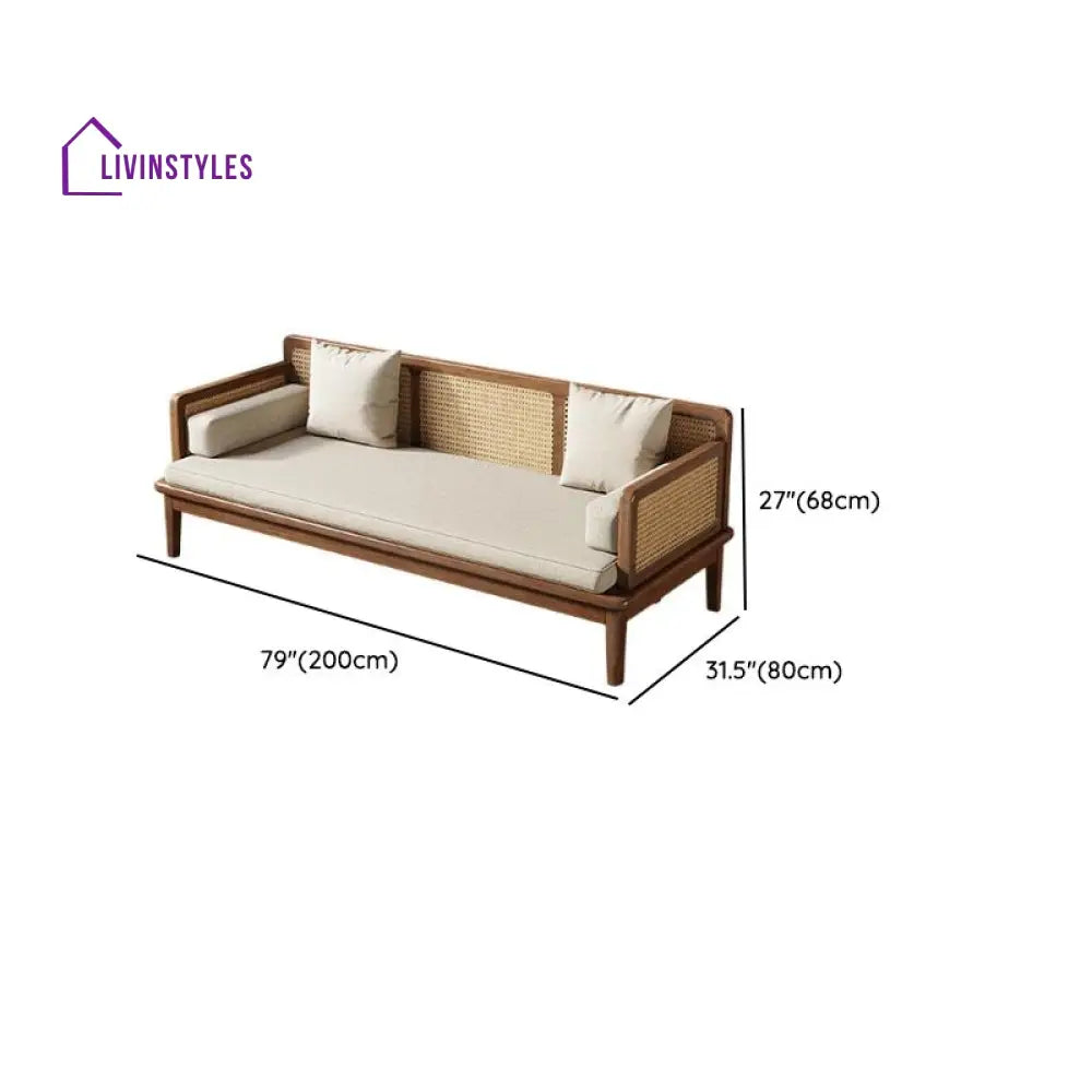 Sergey Solid Wood and Cane Weaving Sofa Come Bed