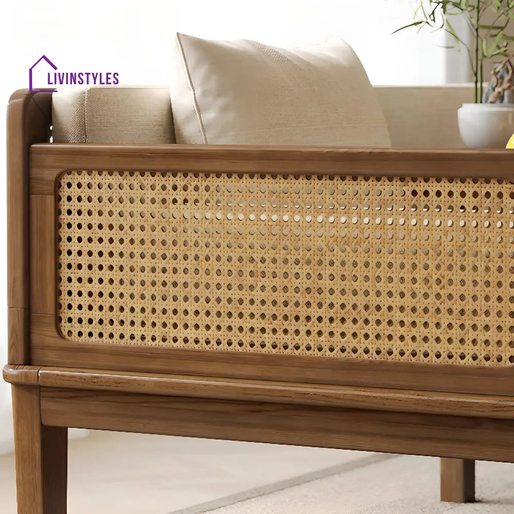 Sergey Solid Wood and Cane Weaving Sofa Come Bed