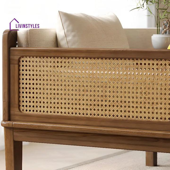Sergey Solid Wood and Cane Weaving Sofa Come Bed