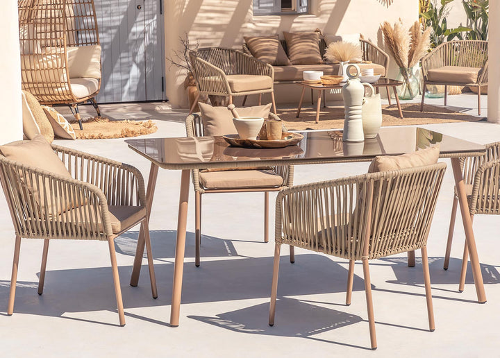 Faustino Outdoor Patio Dining Seating Set 4 Chairs and 1 Table Set Braided & Rope