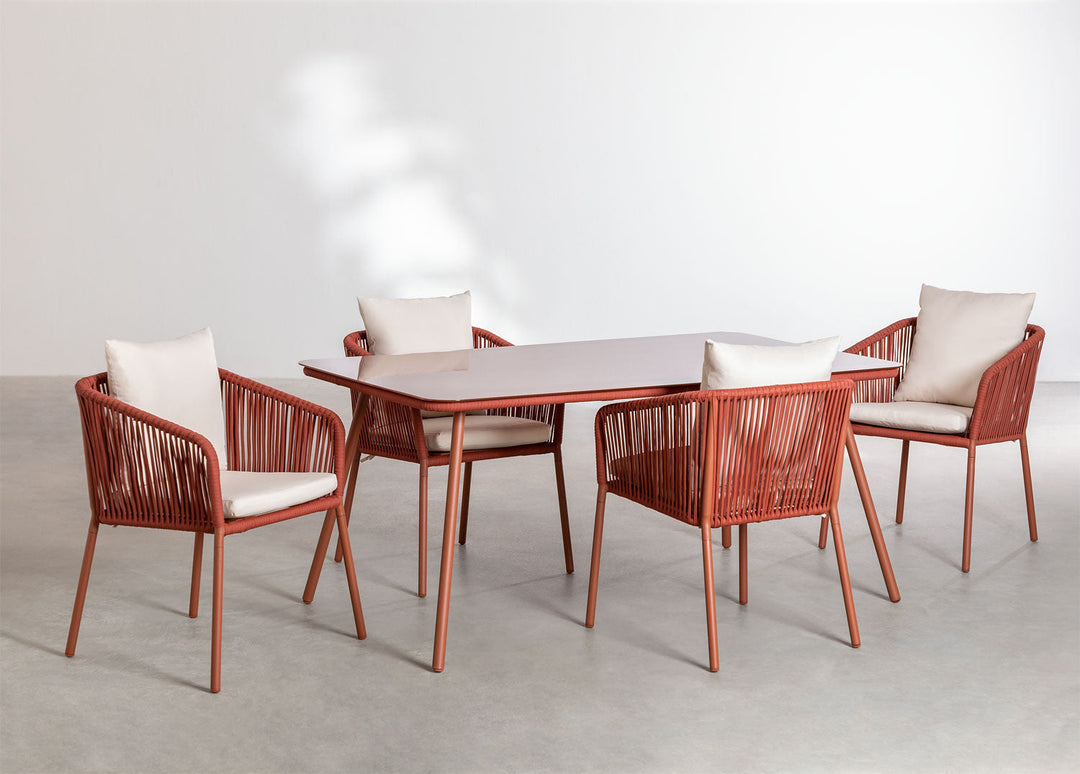 Faustino Outdoor Patio Dining Seating Set 4 Chairs and 1 Table Set Braided & Rope