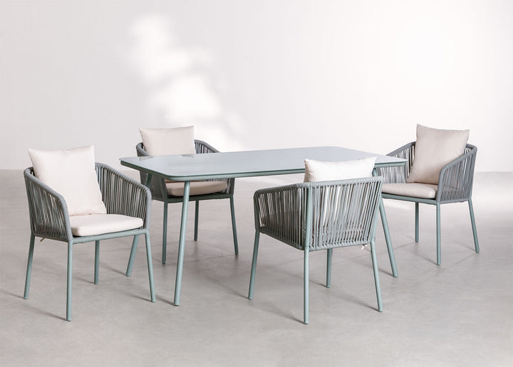 Faustino Outdoor Patio Dining Seating Set 4 Chairs and 1 Table Set Braided & Rope