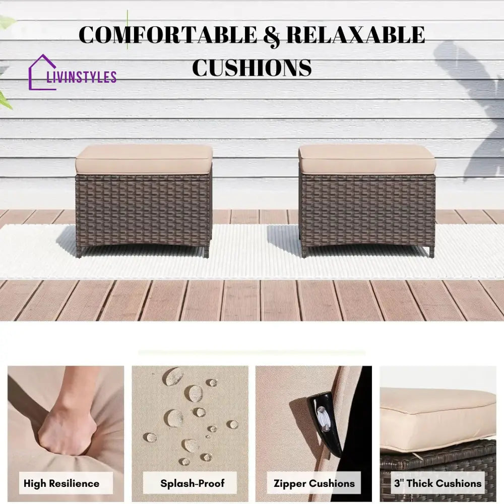 Set of 2 Outdoor Rattan Wicker Ottomans - Footrest