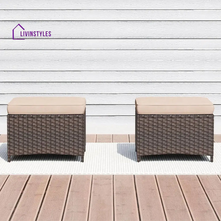 Set of 2 Outdoor Rattan Wicker Ottomans - Footrest