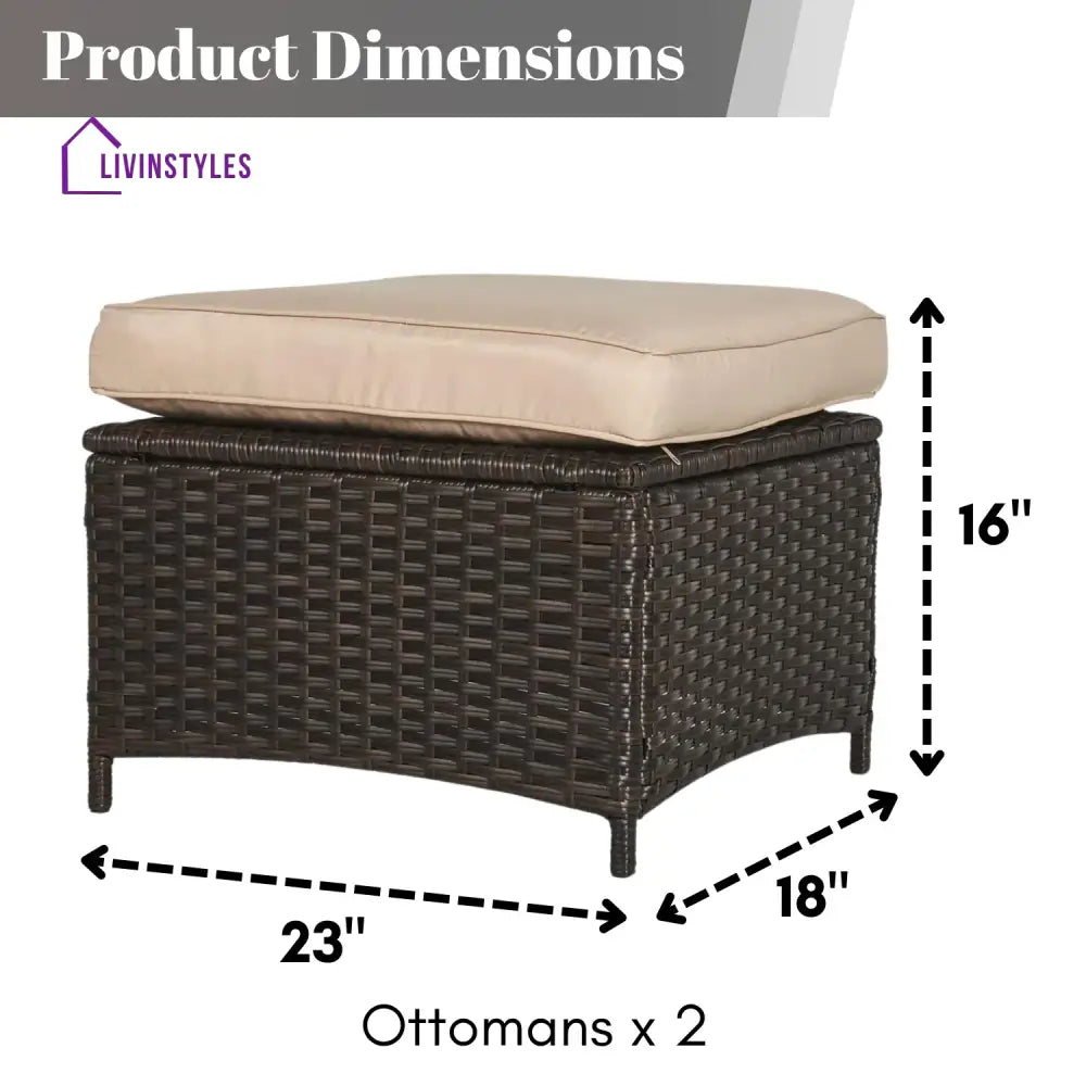 Set of 2 Outdoor Rattan Wicker Ottomans - Footrest