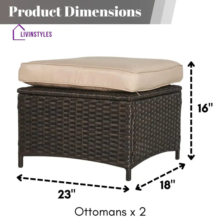 Set of 2 Outdoor Rattan Wicker Ottomans - Footrest