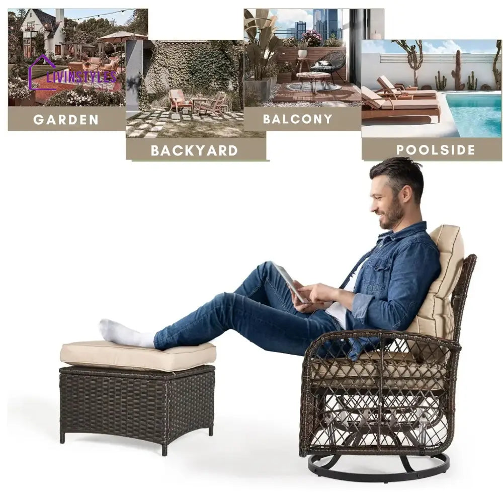Set of 2 Outdoor Rattan Wicker Ottomans - Footrest