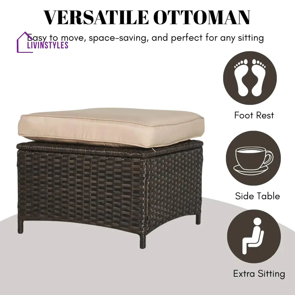 Set of 2 Outdoor Rattan Wicker Ottomans - Footrest