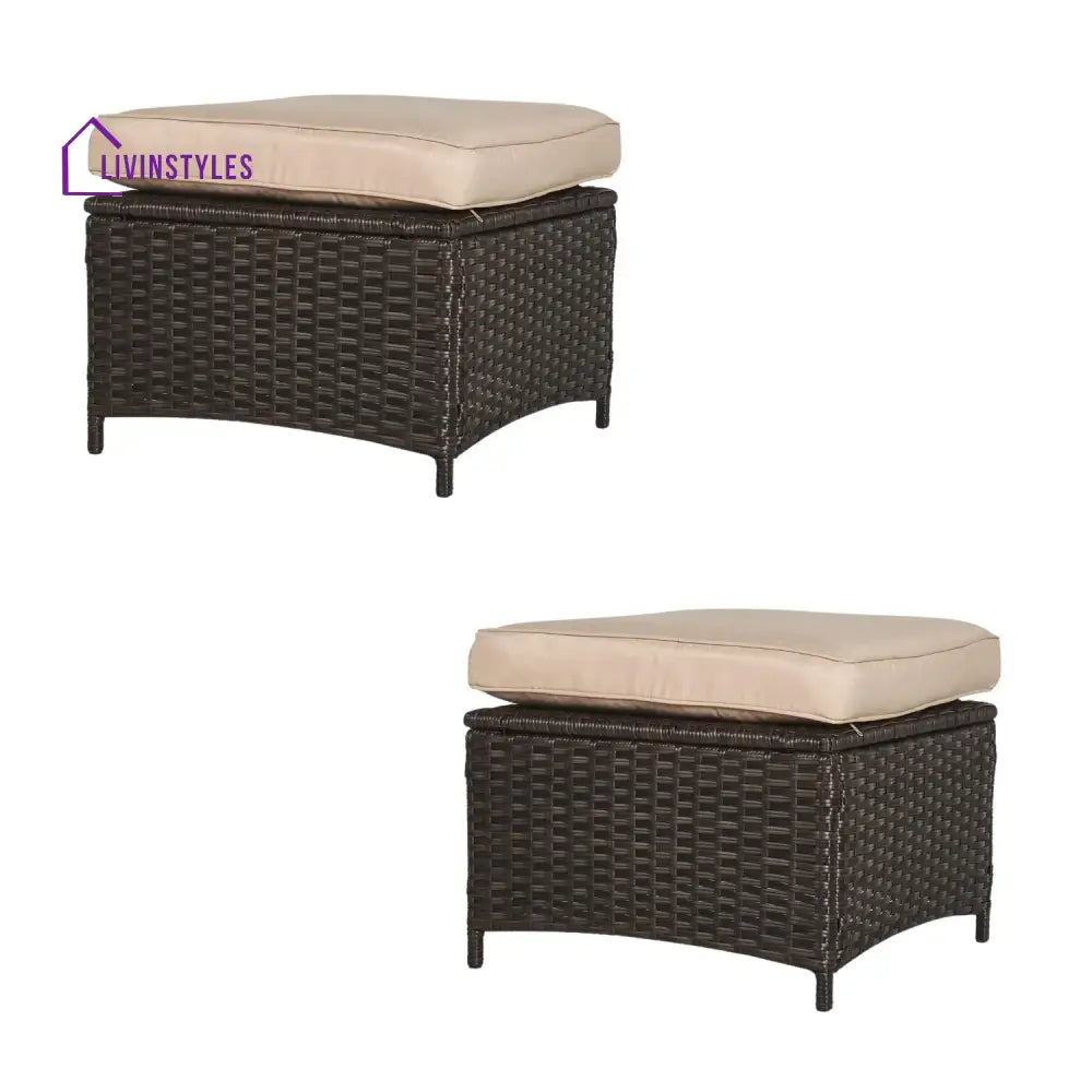 Set of 2 Outdoor Rattan Wicker Ottomans - Footrest