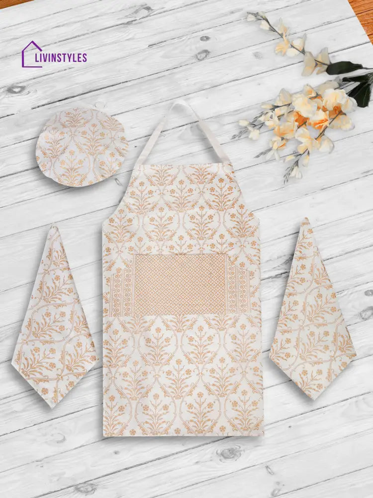 Set Of 4 Printed Cotton Apron