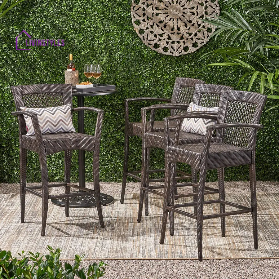Severino Outdoor Patio Bar Chair 4 Chairs For Balcony (Brown) - Bar Sets
