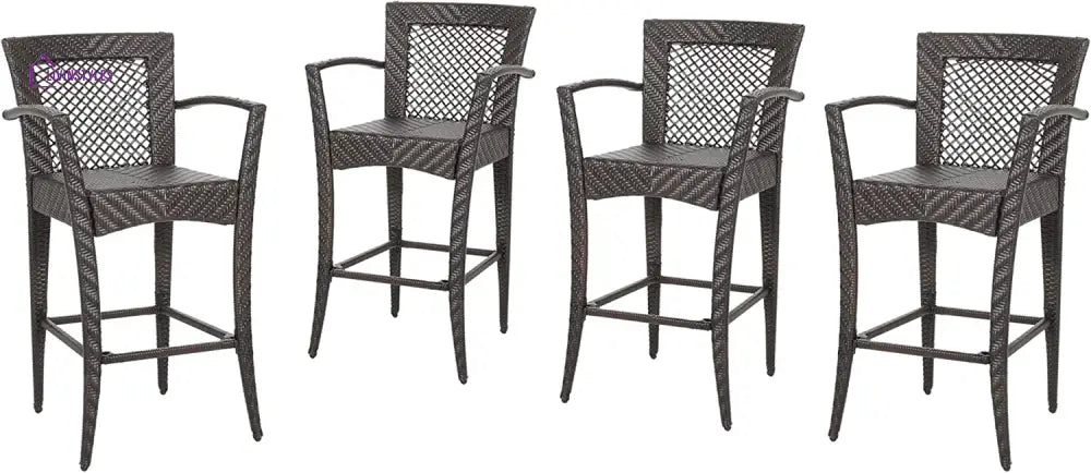 Severino Outdoor Patio Bar Chair 4 Chairs For Balcony (Brown) - Bar Sets