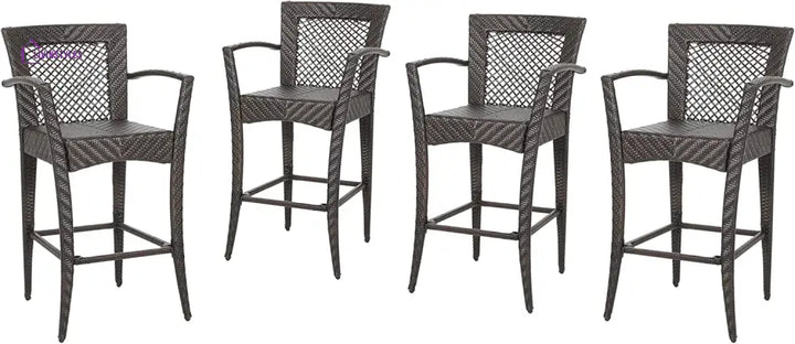 Severino Outdoor Patio Bar Chair 4 Chairs For Balcony (Brown) - Bar Sets