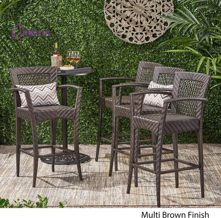 Severino Outdoor Patio Bar Chair 4 Chairs For Balcony (Brown) - Bar Sets