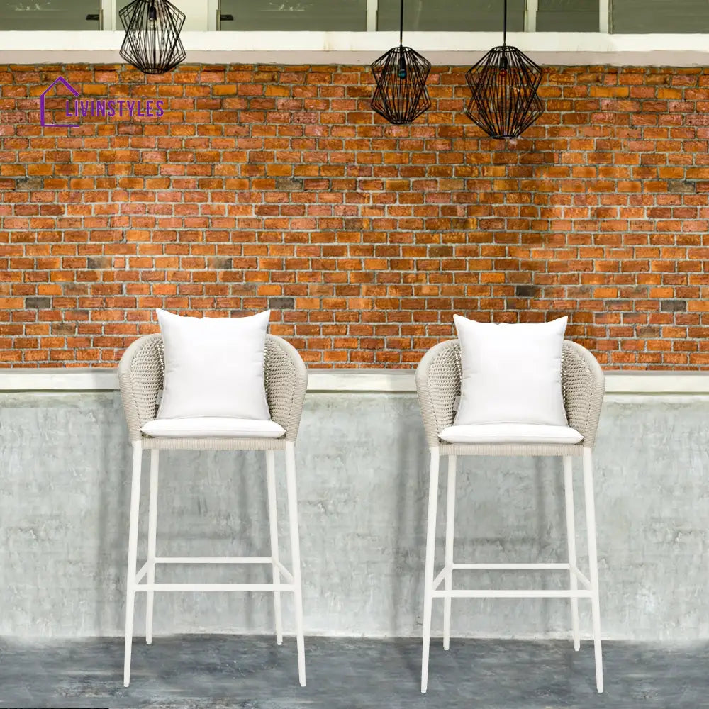 Sezgin Outdoor Patio Bar Chair 2 Chair For Balcony Braided & Rope (Ivory) - Bar Sets