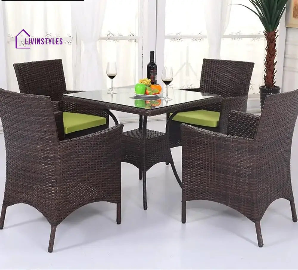 Shaan 5-Piece Indoor Outdoor Wicker Patio Dining Table Furniture Set With Seat Cushion For Lawn