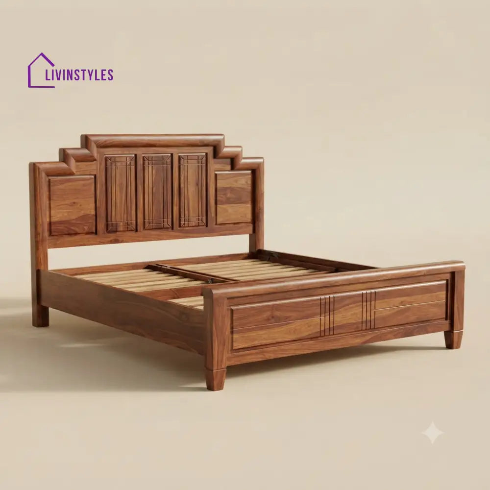 Shakila Sheesham Wood Bed With Box Storage | Wooden Bed