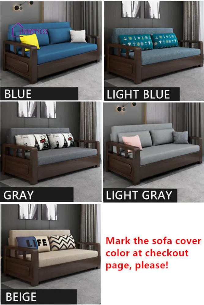Modern Solid Wood Frame Convertible Sofa Bed With Underneath Storage 158CM/62INCH / WALNUT SOFA BED