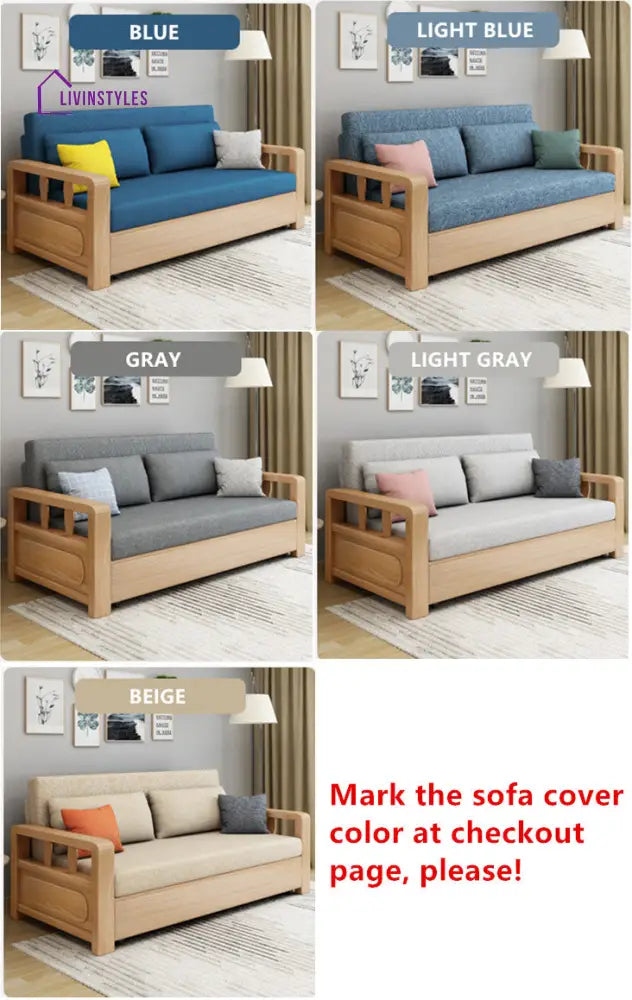 Modern Solid Wood Frame Convertible Sofa Bed With Underneath Storage 132CM/52INCH / NATURAL SOFA BED