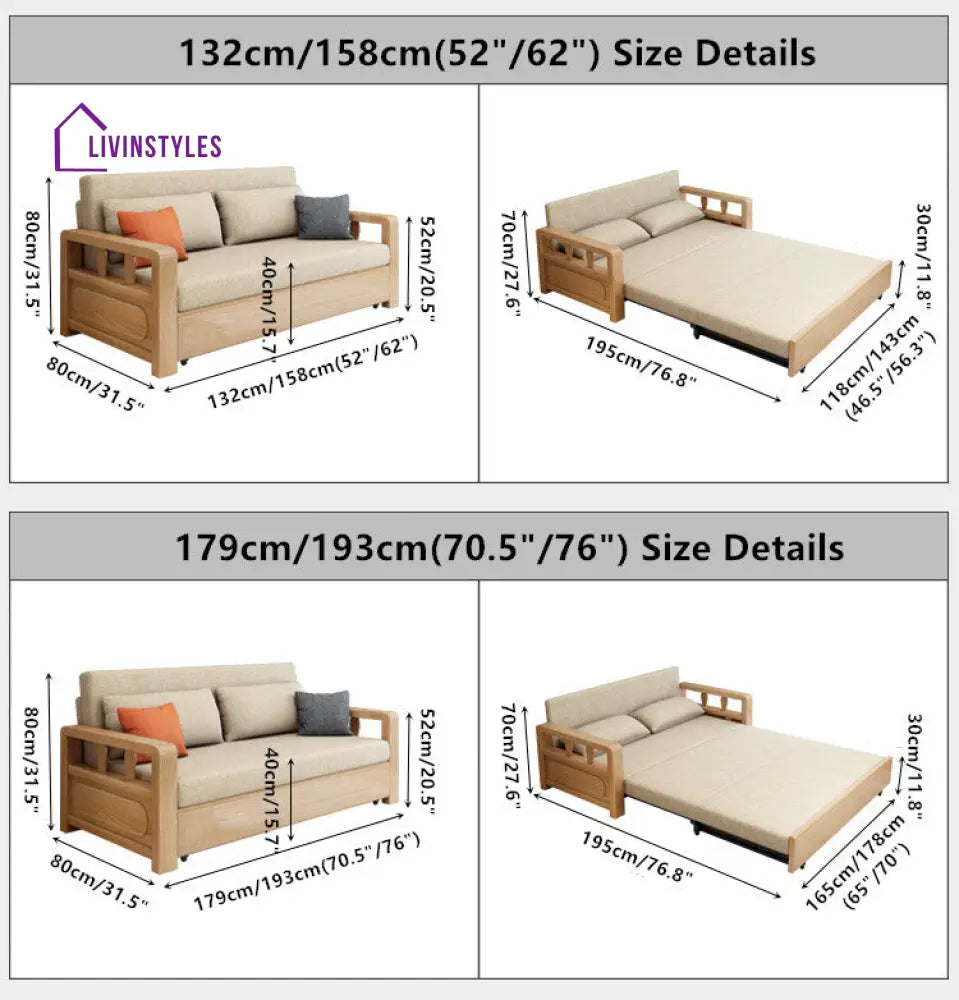 Modern Solid Wood Frame Convertible Sofa Bed With Underneath Storage SOFA BED