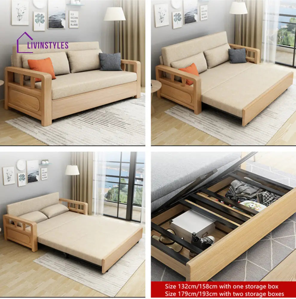 Modern Solid Wood Frame Convertible Sofa Bed With Underneath Storage SOFA BED