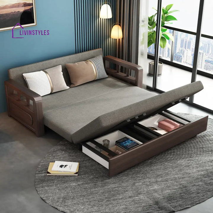 Modern Solid Wood Frame Convertible Sofa Bed With Underneath Storage SOFA BED